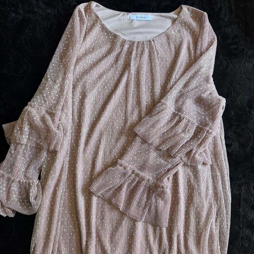 Evans Blush Pink Metallic Shimmer Tunic Top Size 22 NWT Ruffle Sleeve Plus Size